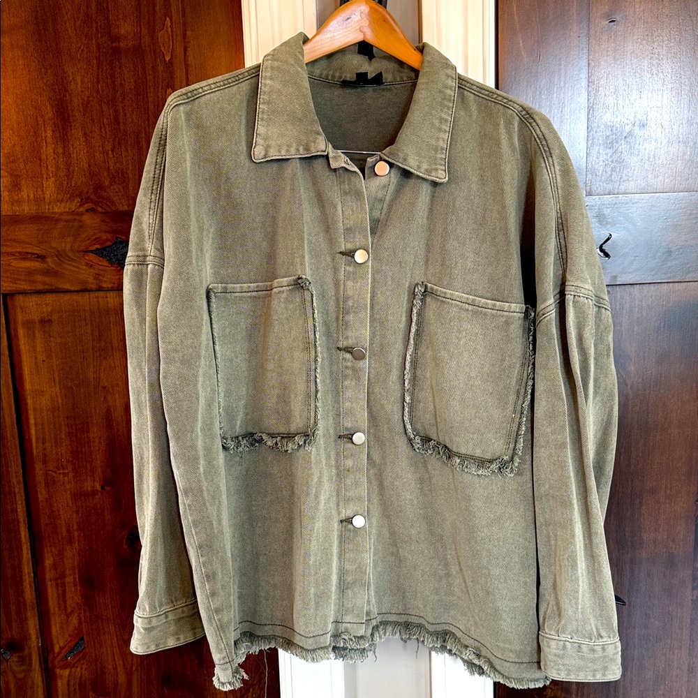 NWOT Heyson Olive Green Denim Jacket L